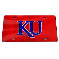 Kansas Jayhawks Trajan KU License Plate - Red/Royal Blue