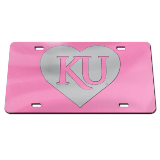 Kansas Jayhawks Trajan KU Heart License Plate - Pink