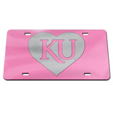 Kansas Jayhawks Trajan KU Heart License Plate - Pink