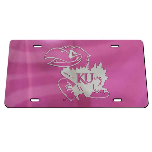Kansas Jayhawk Logo License Plate - Pink Mirror