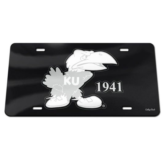 Kansas Jayhawks Vault 1941 Logo Acrylic License Plate - Black/White/Grey