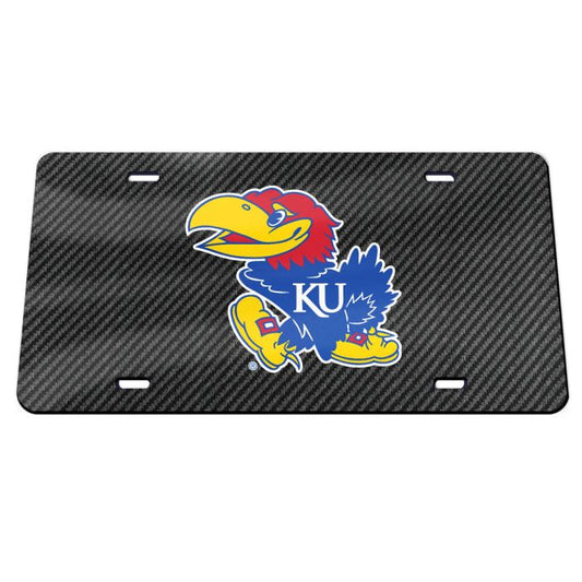 Kansas Jayhawk Logo Carbon Fiber License Plate - Black/Color