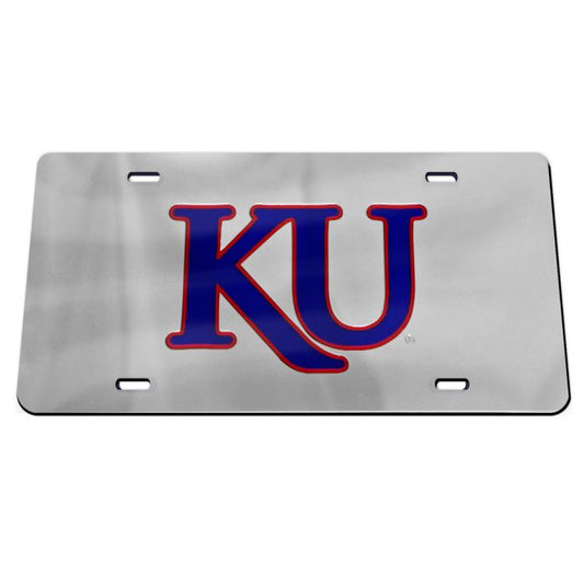 Kansas Jayhawks Trajan KU License Plate - Silver/Royal