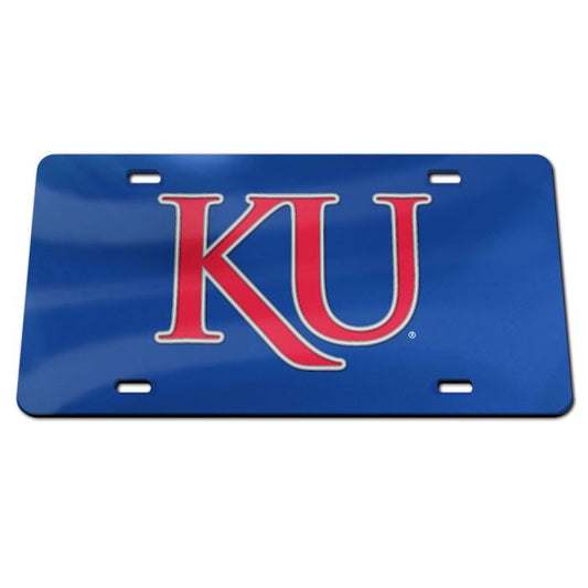 Kansas Jayhawks Trajan KU License Plate - Royal/Red