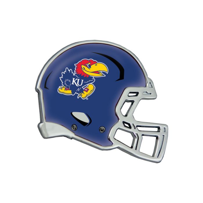 Kansas Jayhawks Football Helmet Chrome Metal Auto Emblem 4" x 3.5"