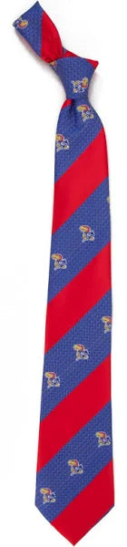 Kansas Jayhawk Geo Stripe Tie - Blue/Red w/ Logo