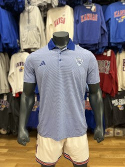 Kansas Jayhawks Stripe Polo Adidas Light Blue