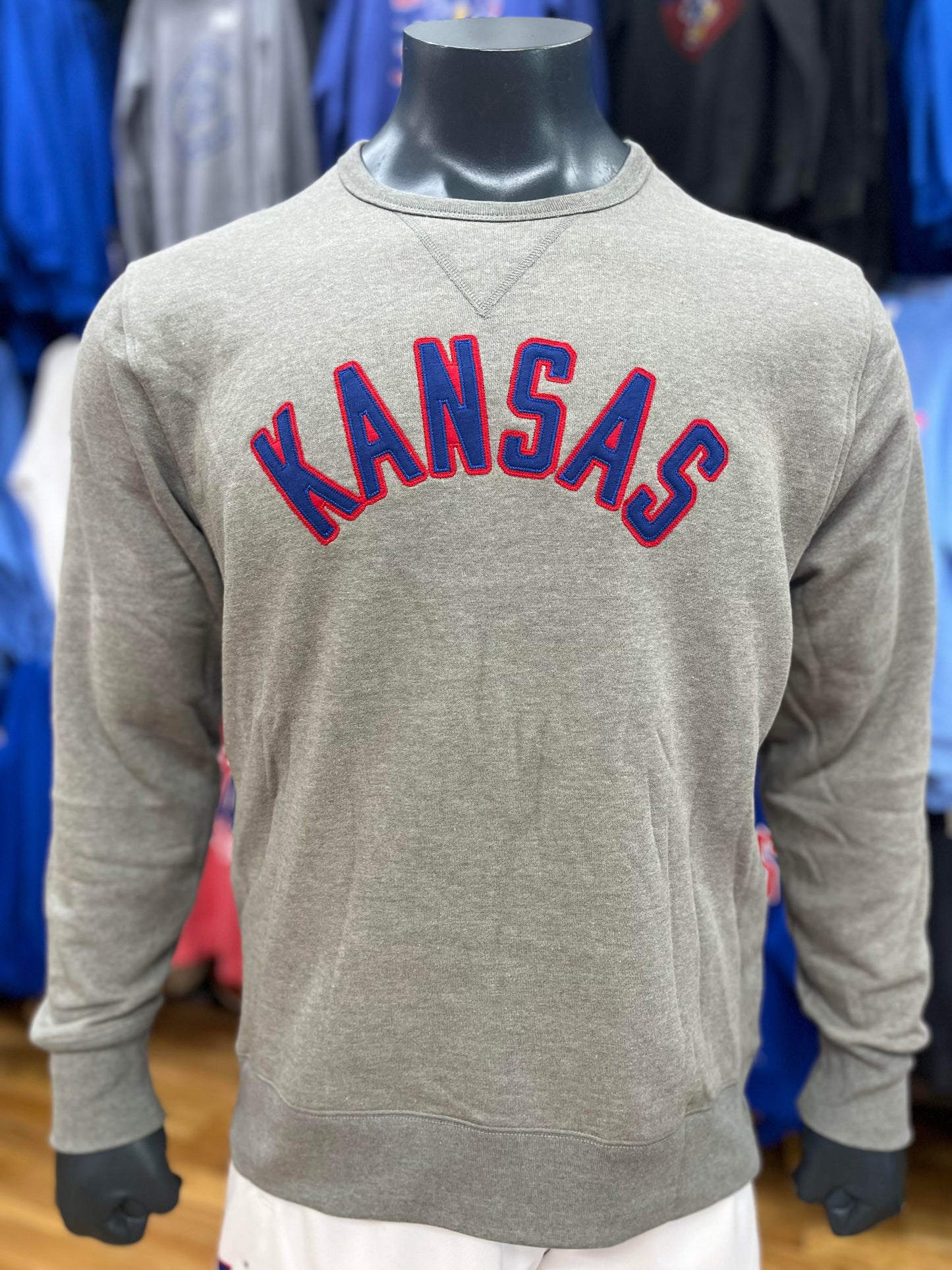 Kansas Jayhawks Kansas Arch Stitched Crewneck Sweatshirt - Grey