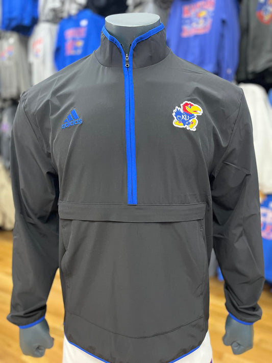 Kansas Jayhawks Woven Adidas Sideline Quarter Zip jacket - Black