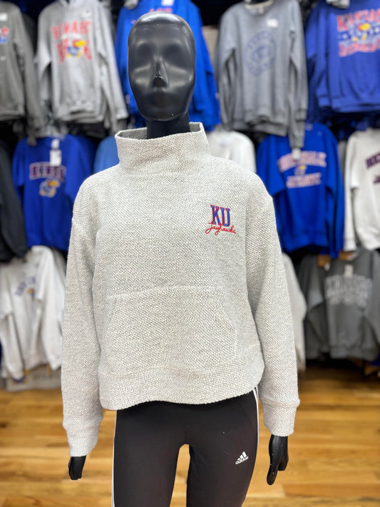 Kansas Jayhawks Women's High Neck Sweater - White/Grey