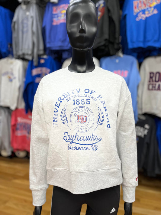 Kansas Jayhawks 1920 Vault Women's Cropped Crew - Ash