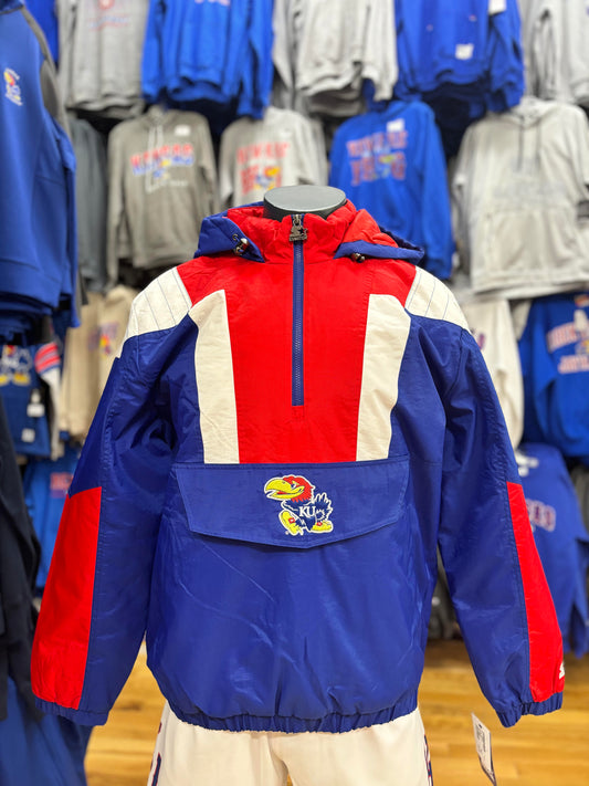 Kansas Jayhawks Quarter Zip Puffer- Blue/White/Red