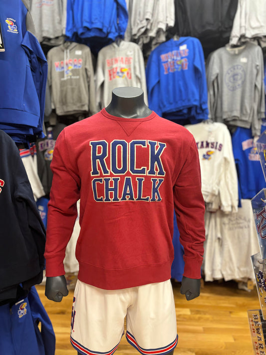 Kansas Jayhawks Rock Chalk Crewneck- Red