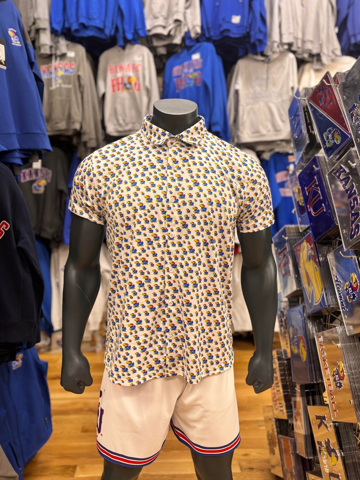 Kansas Jayhawks All-Over Print Polo- White