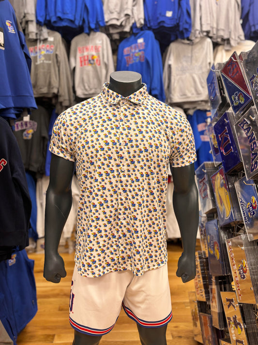 Kansas Jayhawks All-Over Print Polo- White