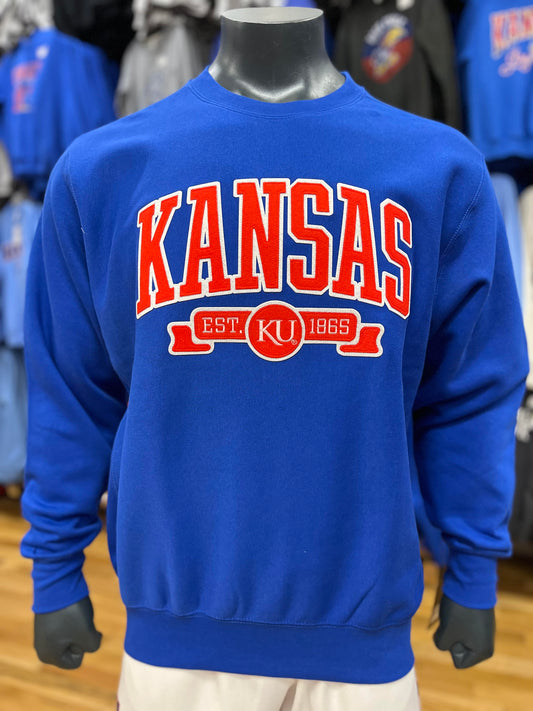 Kansas Jayhawks Established 1865 Applique Crew - Royal