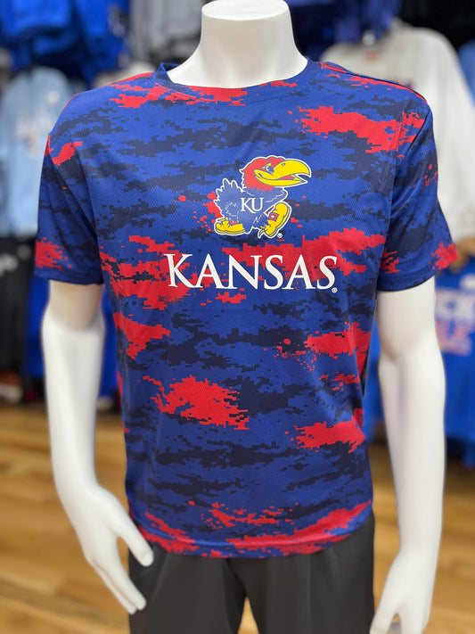 Kansas Jayhawks Youth Camo T Shirt - Royal/Red