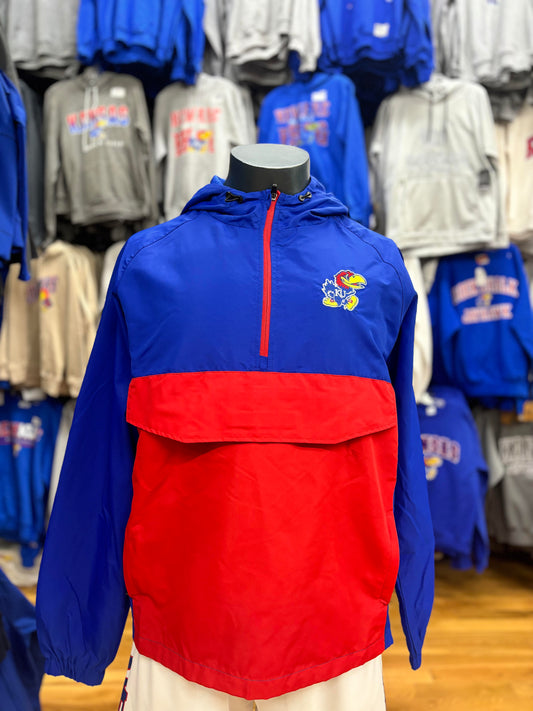 Kansas Jayhawks Quarter Zip Windbreaker- Blue/Red