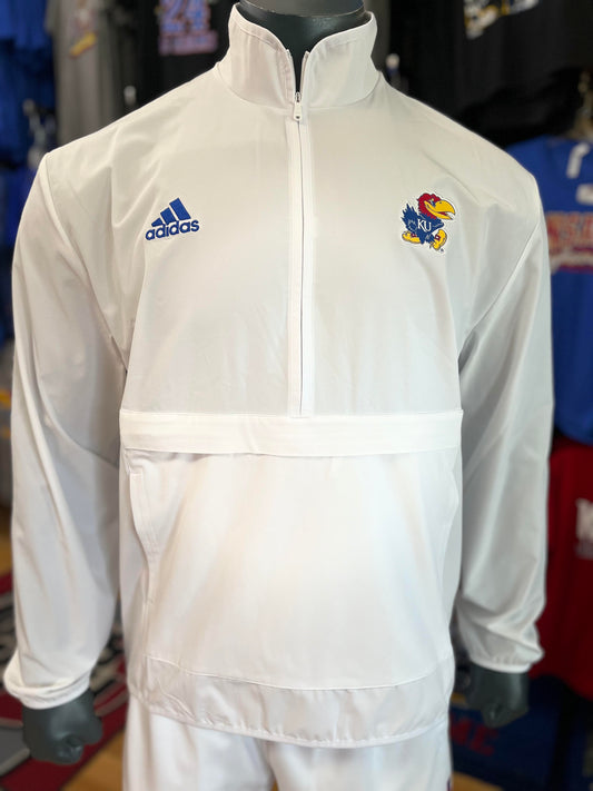 Kansas Jayhawks Adidas Quarter Zip Woven Jacket - White