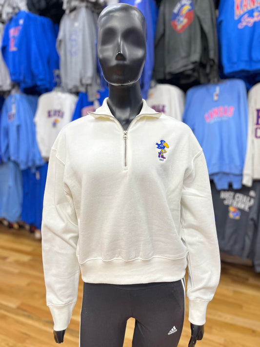 Kansas Jayhawks Women's Cropped 1912 Quarter Zip - Cream
