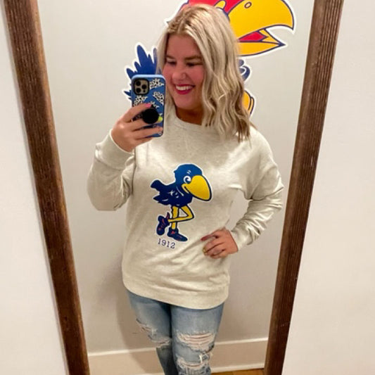 Kansas Jayhawks Vault 1912 Logo Applique Crew - Oatmeal Cream