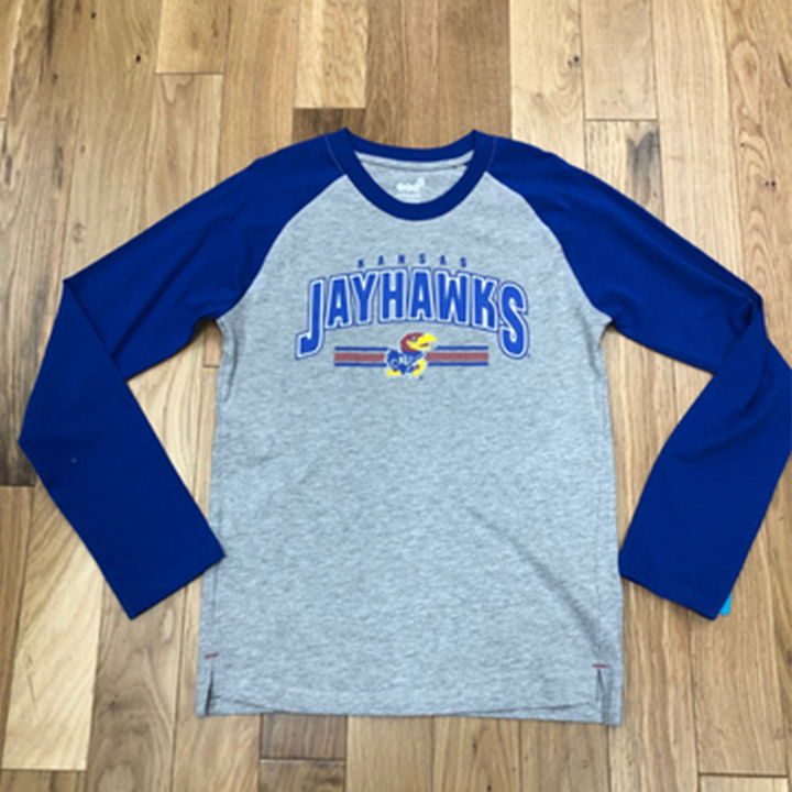 KU Jayhawks Audible Long Sleeve Youth - Grey/Royal