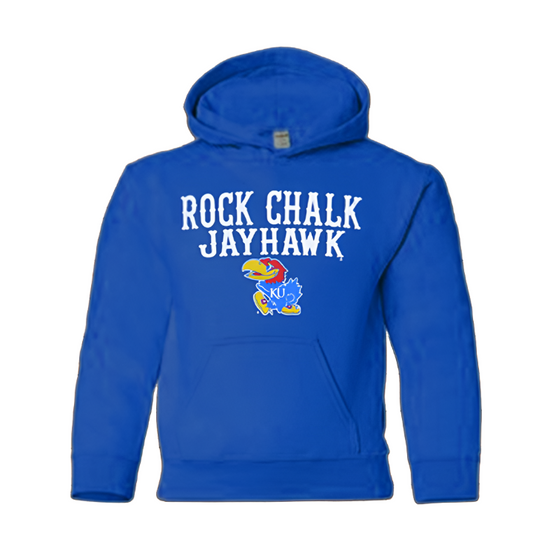 Kansas Jayhawks Rock Chalk with Hawk Youth Hoodie - Royal