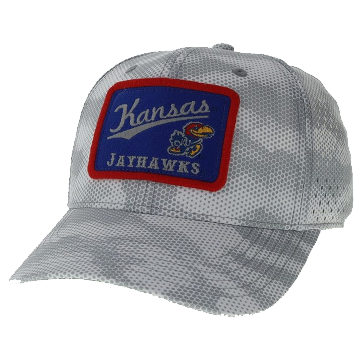 Kansas Jayhawks Script Adjustable Hat w/ Patch - Grey Camo