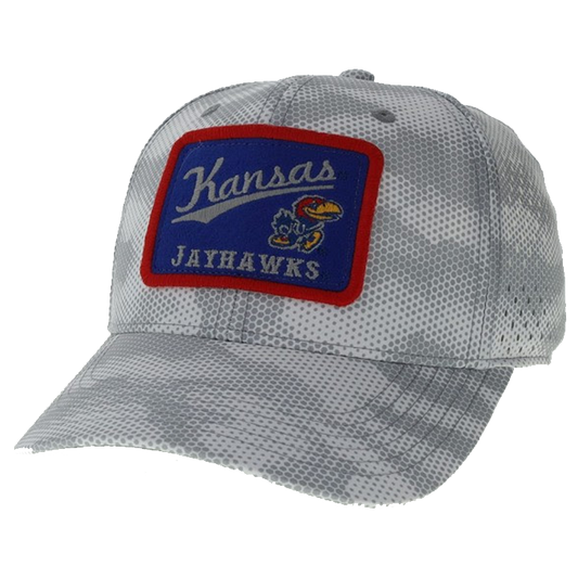 Kansas Jayhawks Script Adjustable Hat w/ Patch - Grey Camo