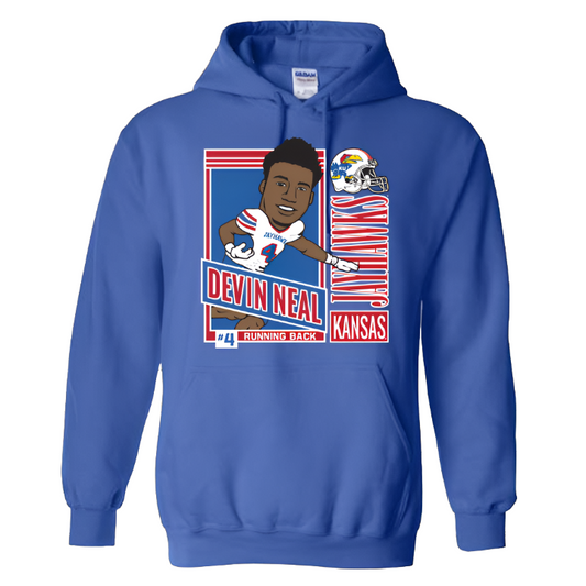 Devin Neal Kansas Football Caricature Hoodie - Royal Blue