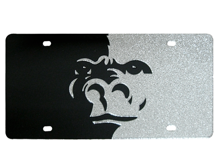 Gorilla Split Face Glitter License Plate - Black/Silver